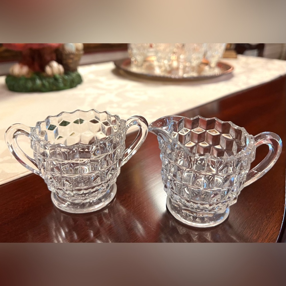 Fostoria Depression Glass American Made Clear Small Sugar Creamer Set 2.5" H - Picture 2 of 5